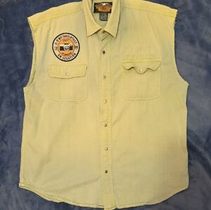 Harley-Davidson Pale Yellow Sleeveless Button-Up Shirt